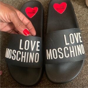 Love Moschino Black Slides with Red Heart size 7